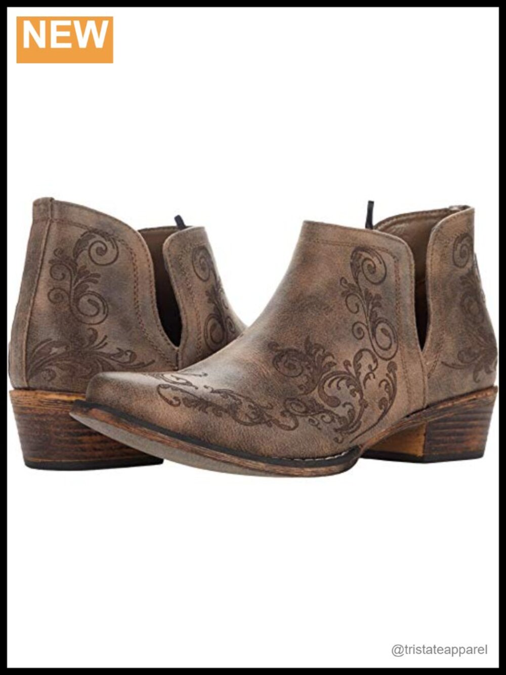 Roper Ava Snip Toe Cowboy Booties Faux Leather Ankle Boots